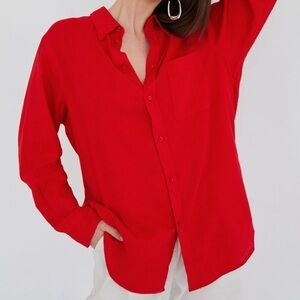 Aritzia Babaton Oversized Linen Blend Elizabeth Blouse Button Down Top